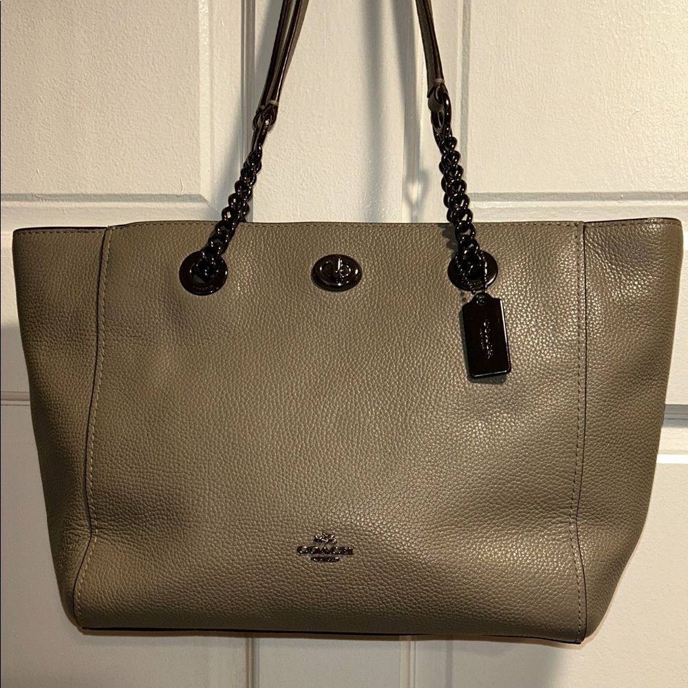 Coach Gray Leather Tote with Chain Handles EUC - Picture 9 of 13